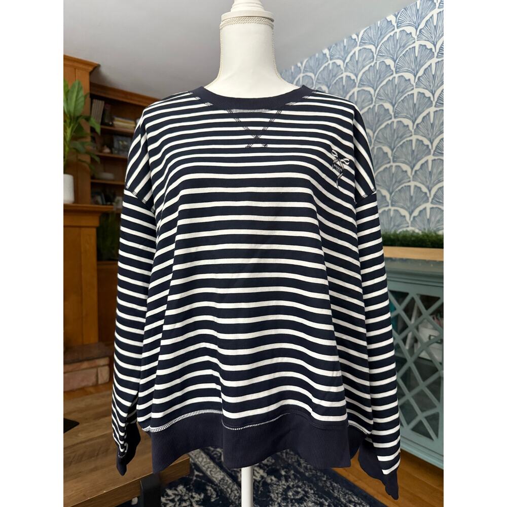NWOT H&M x Bisous Bisous Collaboration Navy Stripe and Bow Sweatshirt Sz. 18